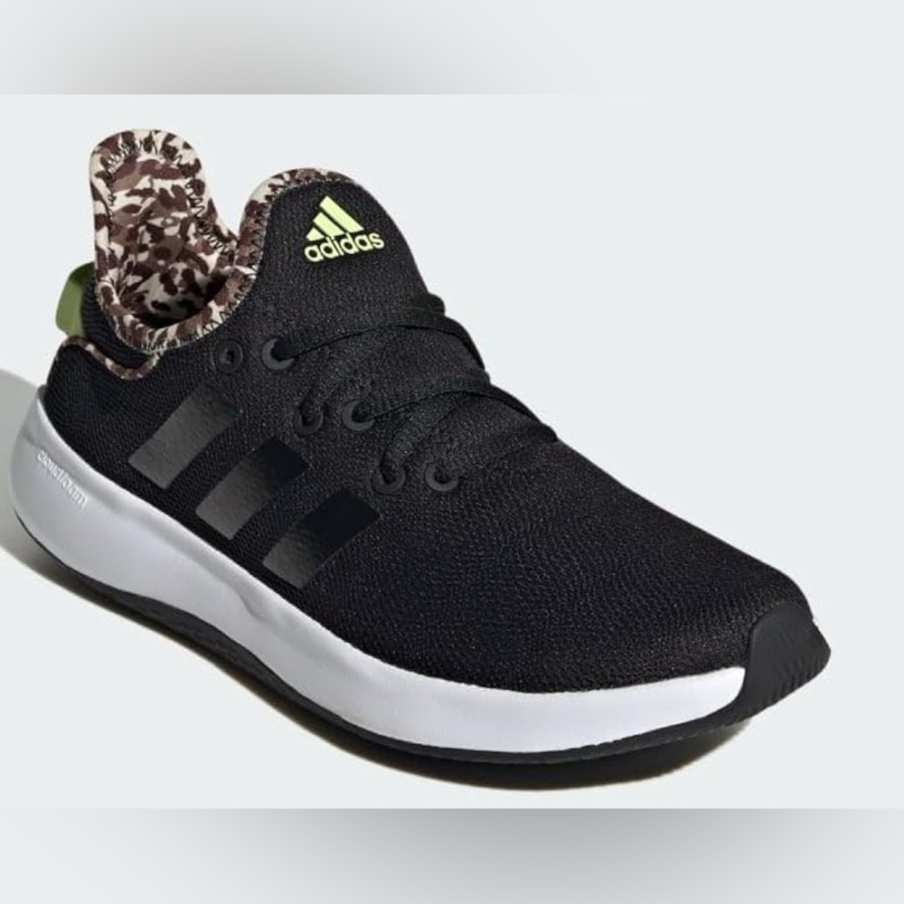Adidas Women’s Cloudfoam Pure Black/White Sneakers Cheetah print lining Sz 7 NEW